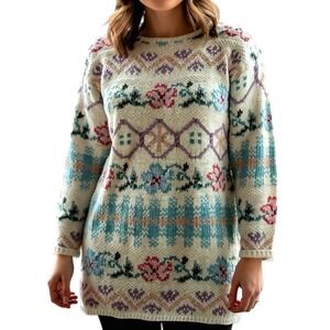 Vintage Express Tricot Hand Knit Medium Angora Silk Floral Cottagecore Sweater
